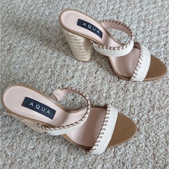 AQUA Almond Toe Woven block Heel Sandals size 36.5 - Picture 2 of 15